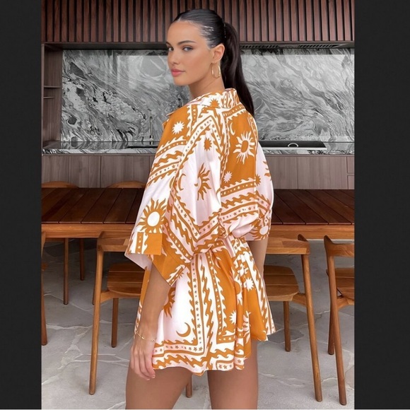 Commense Orange Patterned Oversized Women's Romper - Picture 2 of 6